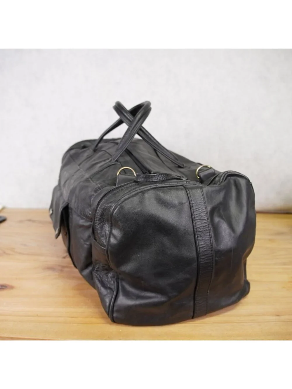 Vintage Genuine Leather Duffle Travling Bag Gym Y2K Black 23